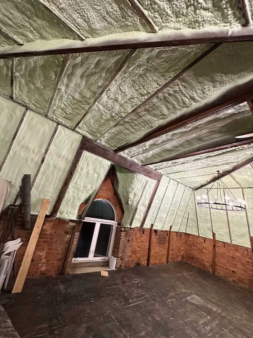 5" (R31) of 2lb closed-cell spray foam on a sloped cathedral ceiling roof deck in Brampton (Castlemore & Credit Valley) [JOB-2026-03-10-01]
