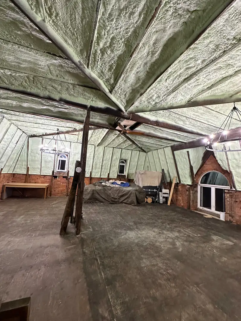 5" (R31) of 2lb closed-cell spray foam on a sloped cathedral ceiling roof deck in Etobicoke, Toronto (The Kingsway) [JOB-2026-03-10-01]