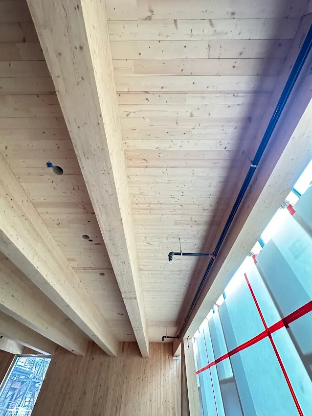 Clear Sansin Firestop 99 intumescent fire coating applied to high-quality pressurized mass timber glulam beams and ceilings in Markham (Unionville & Angus Glen) [JOB-2026-07-24-01]